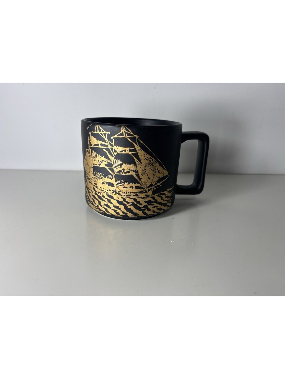 Starbucks Coffee Mug Ship Schooner Matte Black Gold Aged Sumatra 14 oz 2016